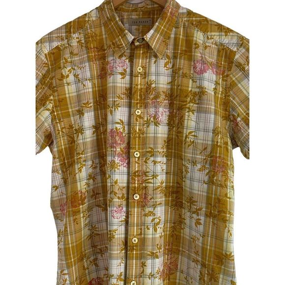 Men’s Ted Baker Rare SAMPLE short sleeve Shirt plaid size 4 Large 6236 - Picture 2 of 11